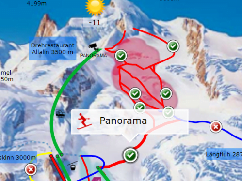 Afbeelding van Saas Fee pistemap voor ski en snowboard